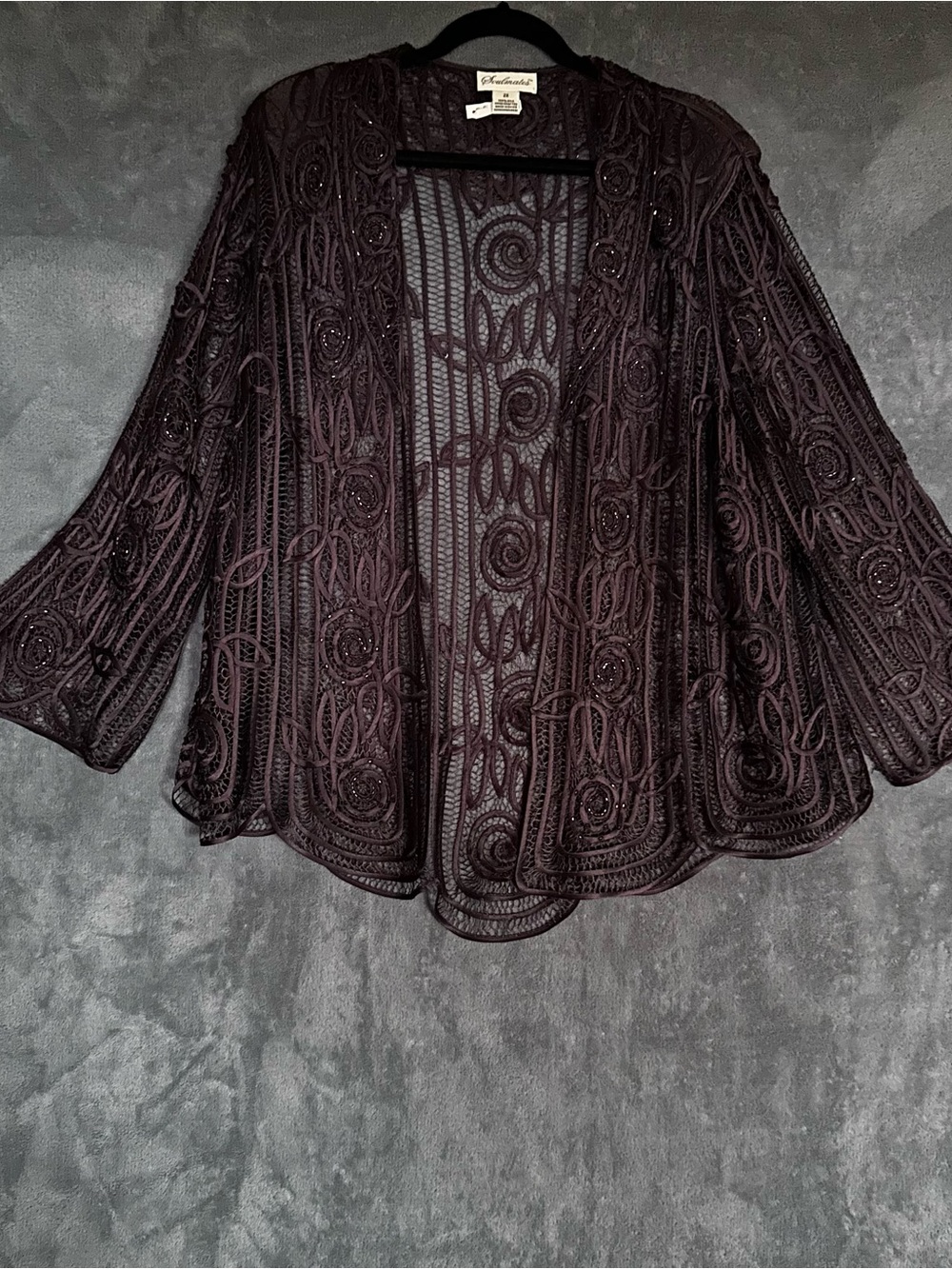 Soulmates Chocolate Brown Silk Hand Crocheted Embroidered Maxi Dress & Jacket 2X - Picture 12 of 16